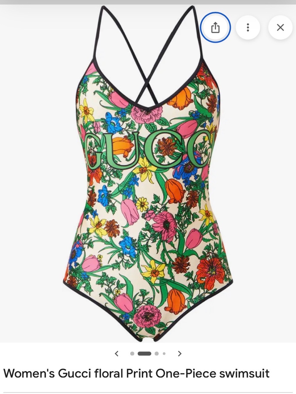 Gucci Floral Print One-Piece Swimsuit in Cream, Green, Pink, Blue, Orange